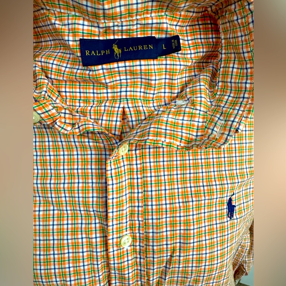 Ralph Lauren Men's Orange Plaid Shirt-LG